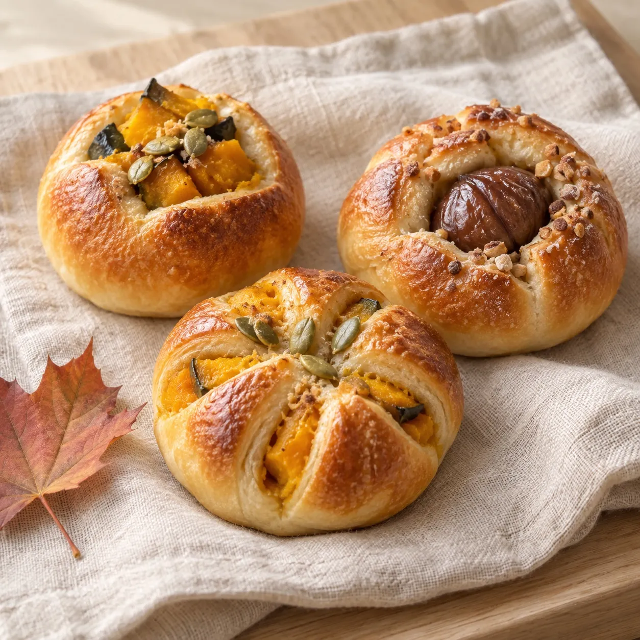 秋の素材を使った、つやのある季節のパン