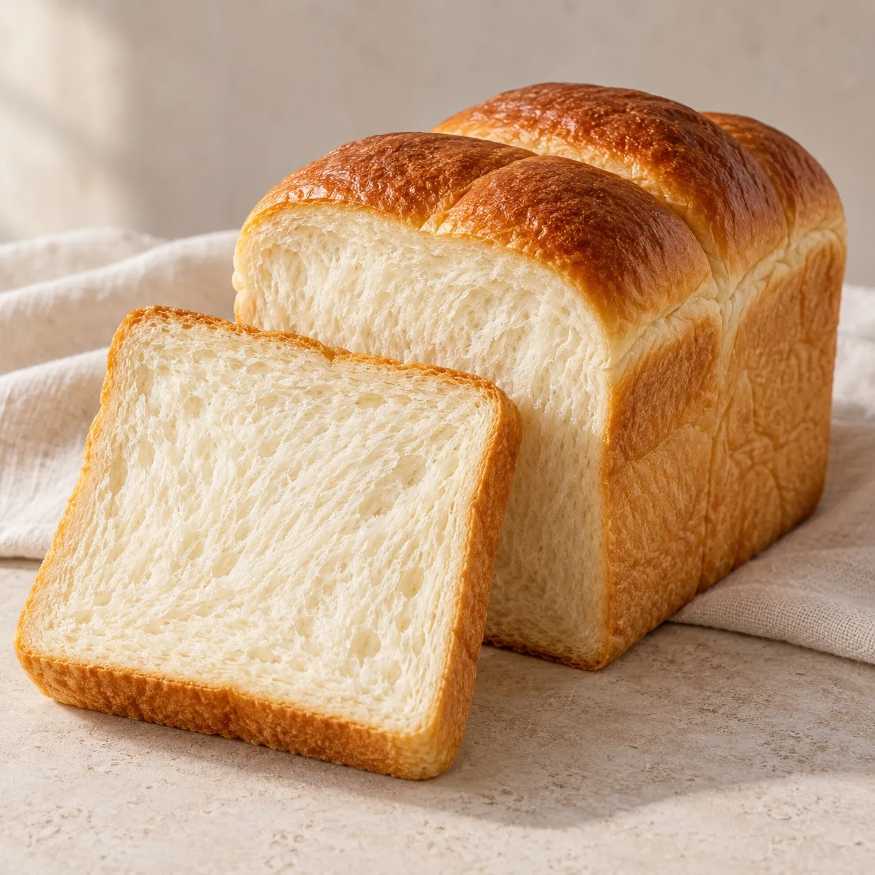 木の板に置かれた、厚切りのしっとり食パン
